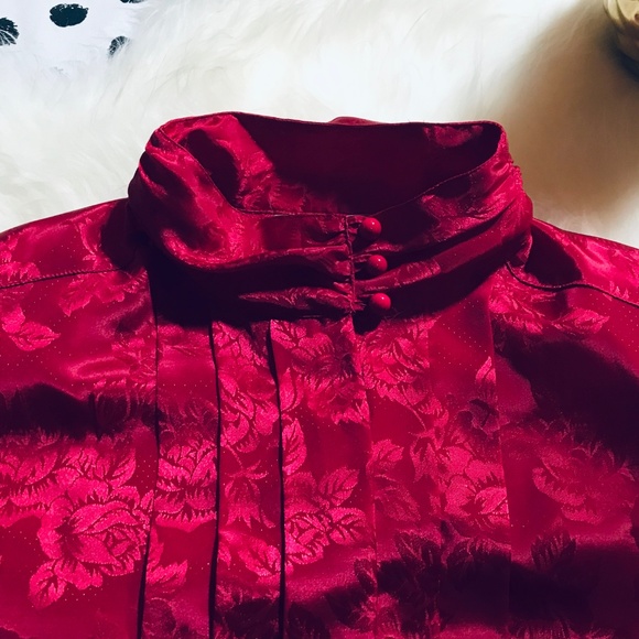 Vintage Secretary Tuxedo Floral Rose Blouse - Picture 2 of 8